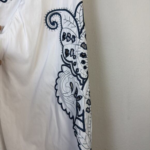 Chico's 3 XL Embroidered Poplin Split neck Shirt bohemian blue cottagecore - Picture 5 of 12